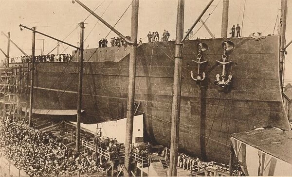Launch of the battleship HMS `Queen Elizabeth`, 16 October 1913 (1935)
