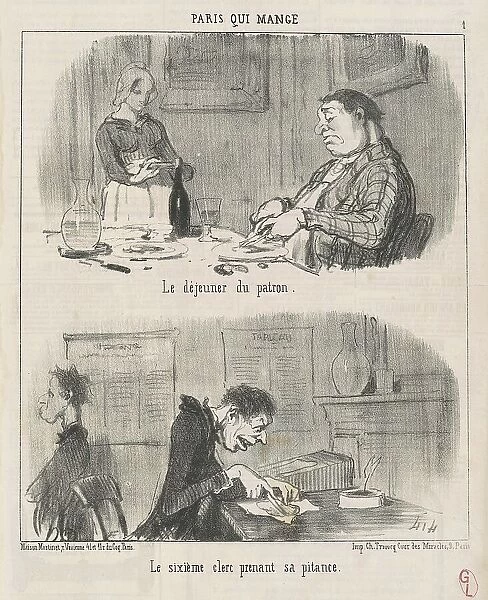 Le déjeuner du patron; le sixiéme clerc prenant sa pitance, 19th century. Creator: Honore Daumier