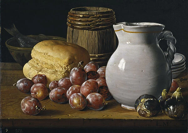 Still life with plums, figs, bread and jug, Second Half of the 18th century. Artist: Melendez, Luis Egidio (1716-1780)