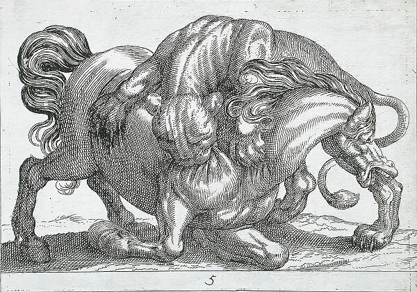 A Lion Attacking a Horse, 1610. Creator: Hendrick Hondius I
