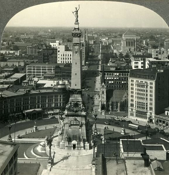 Looking North over Soldiers and Sailors Monument in the Heart of Indianapolis, Ind