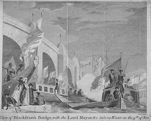 Lord Mayors procession passing under Blackfriars Bridge, London, 1770