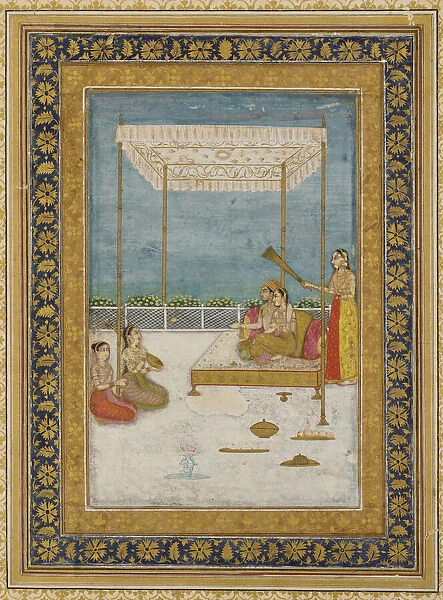 Lovers on a terrace, with an attendant and musicians, 18th century. Creator: Unknown