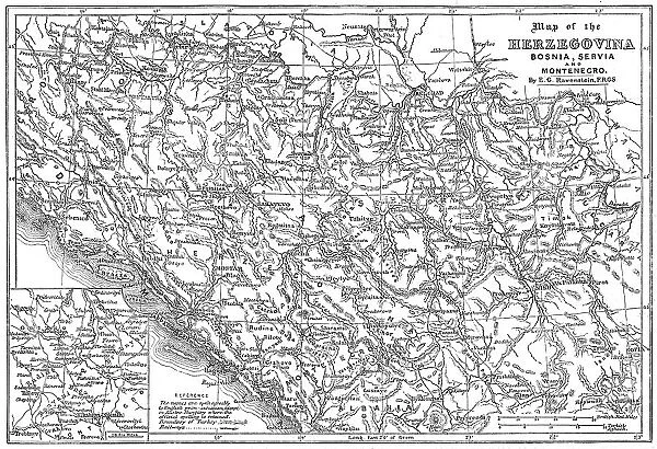Map of the Herzegovina, Bosnia, Servia and Montenegro, 1876. Creator: Unknown