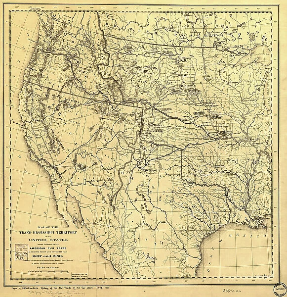 Map of the Trans-Mississippi of the United States during the period of the American fur... 1902. Creator: Hiram Martin Chittenden