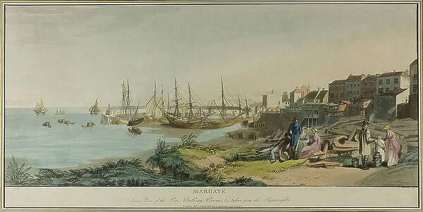 Margate, Inner View of the Pier, Bathing Rooms, and taken from the Shipwrights, June 1, 1805. Creator: John Raphael Smith