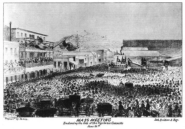 A mass meeting outside Fort Vigilant, Sacramento, California, 1856 (1937). Artist: Britton & Rey