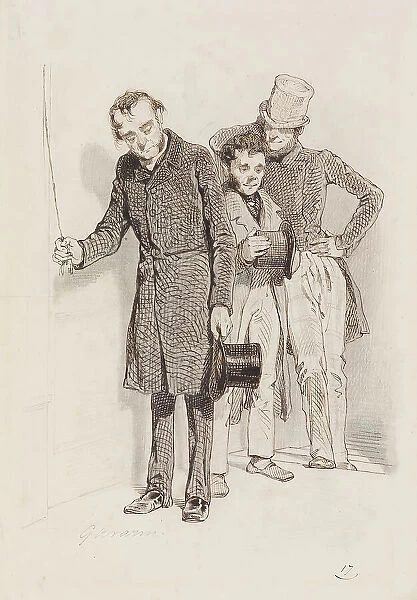 Three Men, One Pulling a Bell, 1845. Creator: Paul Gavarni