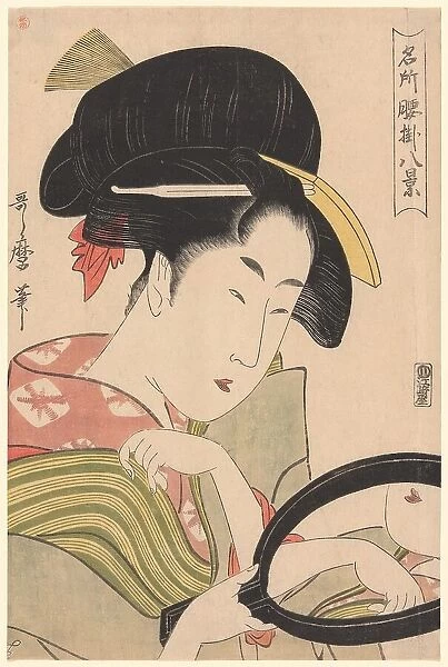 Mirror, from the series “Eight Views of Tea-stalls in Celebrated Places' ('Meisho... c. 1795 / 96. Creator: Kitagawa Utamaro. Mirror, from the series “Eight Views of Tea-stalls in Celebrated Places' ('Meisho... c. 1795 / 96)