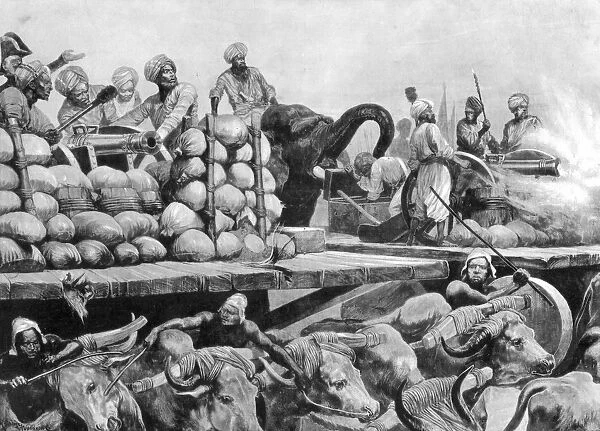 The Nawab Siraj Ud Daulahs artillery on its movable platform, India, 1757, (1893). Artist: Richard Caton Woodville II