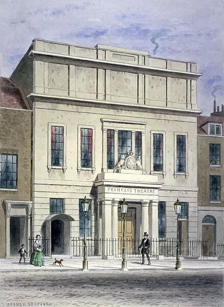 North front of Princesss Theatre on Eastcastle Street, St Marylebone, London, c1830