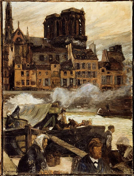 Notre-Dame and the Quai aux Fleurs seen from the apple market, in 1901. Creator: Pierre Louis Moreau