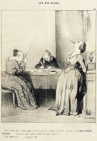 Nous voilà...réunies pour écrire le premier numéro.. 1844. Creator: Honore Daumier