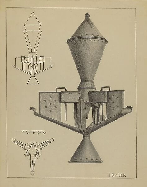 Oil Lamp, c. 1936. Creator: Herman Bader