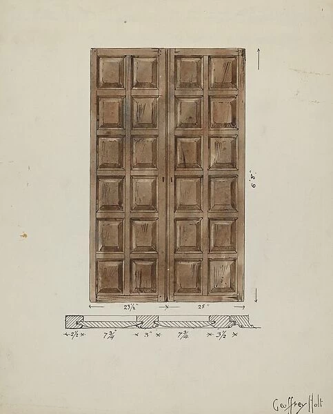 Old Paneled Doors: Main Entrance to Monastery, c. 1936. Creator: Geoffrey Holt