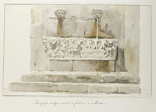 Old sarcophagus used as a fountain in Messina, 1778. Creator: Louis Ducros
