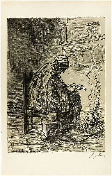 Old Woman Warming her Hands, 1883. Creator: Jozef Israels