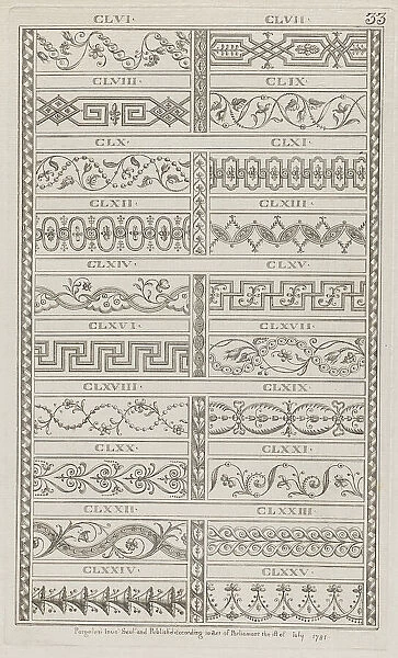 Ornament Designs, nos. CLVI to CLXXV ('Designs for Various Ornaments, ' pl. 33), July 1, 1781. Creator: Michelangelo Pergolesi. Ornament Designs, nos. CLVI to CLXXV ('Designs for Various Ornaments, ' pl. 33), July 1, 1781