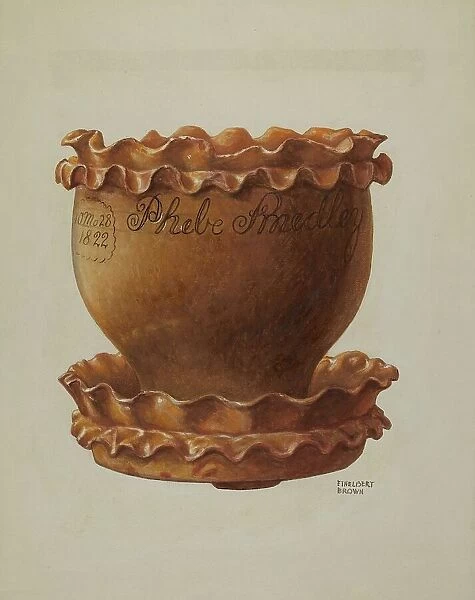 Pa. German Flower Pot and Saucer, c. 1941. Creator: Ethelbert Brown