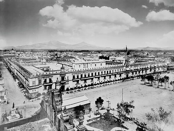 The Palace from the Cathedral, city of Mexico, between 1880 and 1897. Creator: Unknown