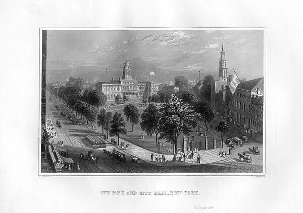 The Park and City Hall, New York, 1855. Artist: J Archer