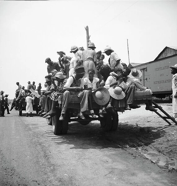 Peach pickers being driven to the orchards, Muscella, Georgia, 1936. Creator: Dorothea Lange