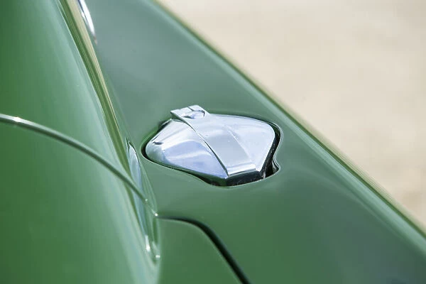 Petrol filler cap of a 1961 Aston Martin DB4 GT previously owned by Donald Campbell