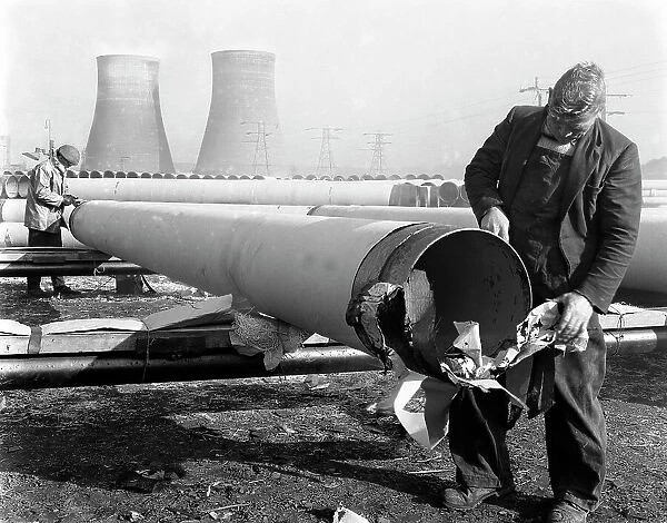 Pipe wrapping to prevent corrosion on steel pipes, Old Denaby, South Yorkshire, 1961