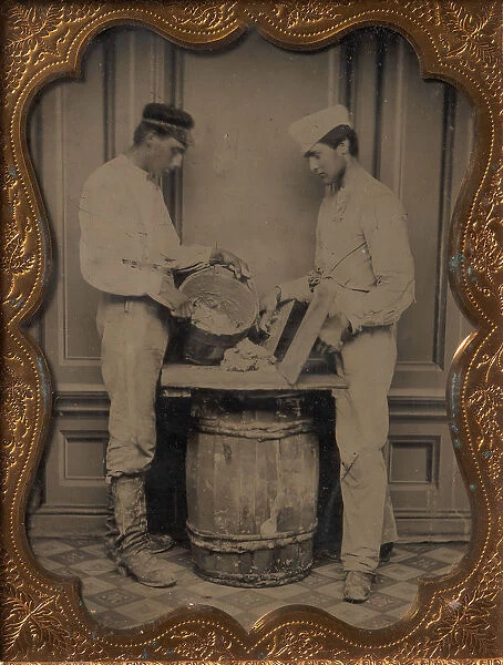 Two Plasterers Mixing Plaster, 1870-80s. Creator: Unknown