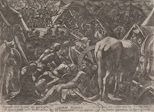 Plate 14: Gideon Terrorizing the Enemy Camp, from The Battles of the Old Tes... ca