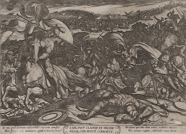 Plate 18: Sauls Suicide after His Defeat by the Philistines, from The Battl... ca