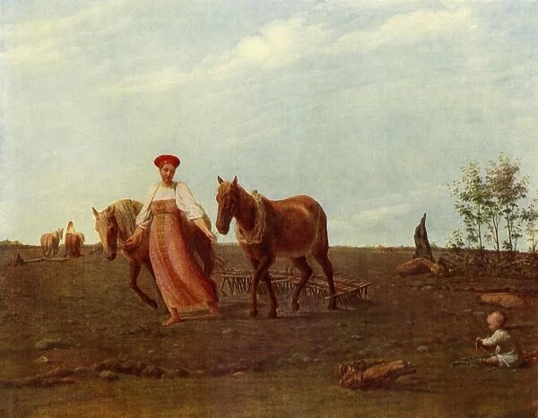 In the Ploughed Field. Spring, 1820s, (1965). Creator: Aleksey Venetsianov