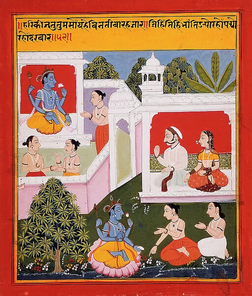 The Poet's Prayer to Krishna, Folio illustrating the Satsaiya of Biharilal, between 1719 and 1720. Creator: Unknown