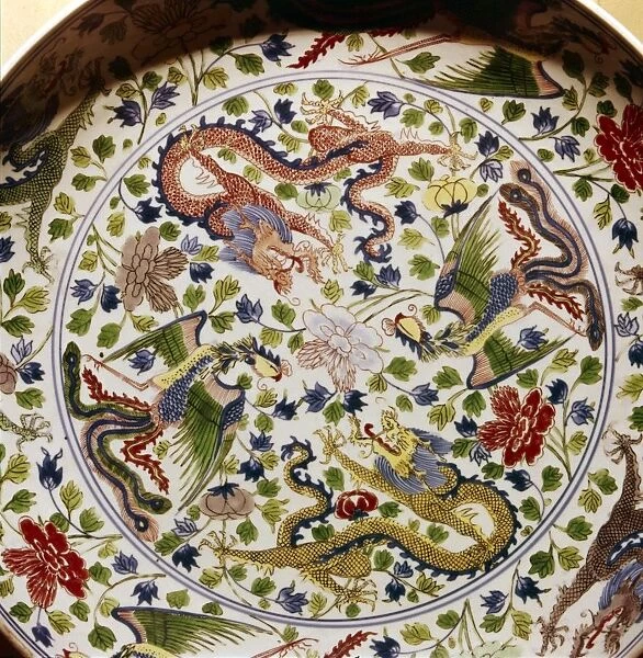 Porcelain Dish with Dragons and Phoenixes, c18th century