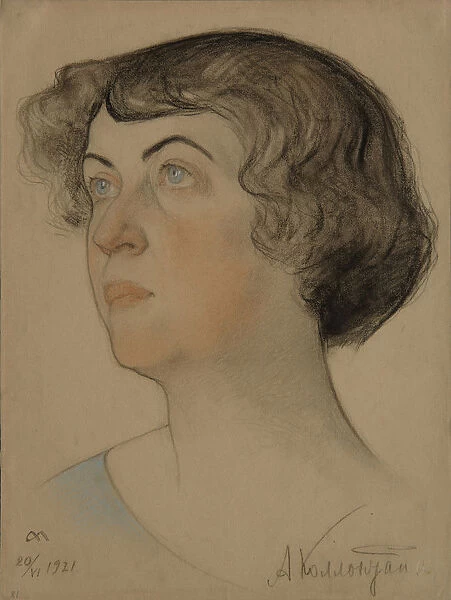 Portrait of Alexandra Mikhailovna Kollontai (1872-1952), 1921. Artist: Andreev, Nikolai Andreevich (1873-1932)