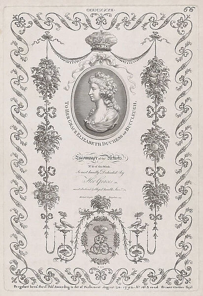 Portrait of the Duchess of Buccleugh and Ornament, nos. CCCCXXXII, 433, 435 ('D... August 30, 1792. Creator: Michelangelo Pergolesi. Portrait of the Duchess of Buccleugh and Ornament, nos. CCCCXXXII, 433, 435 ('D... August 30, 1792)