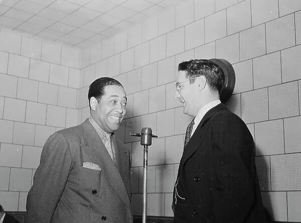 Portrait of Duke Ellington and William P. Gottlieb, WINX, Washington, D.C. c1940. Creator: Delia Potofsky Gottlieb