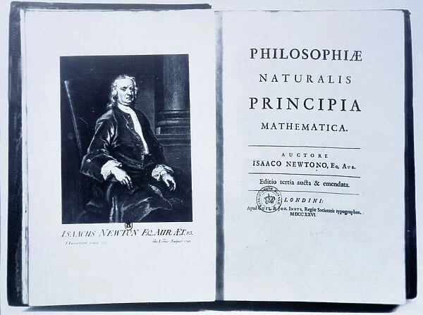 Portrait of Isaac Newton in an edition of his book Mathematical Principles of Natural