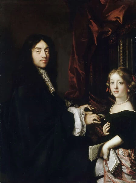 Portrait of the Organist Charles Couperin (1638-1678) with the Daughter. Artist: Lefebvre, Claude (1632-1675)