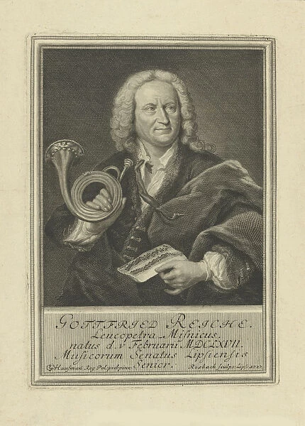 Portrait of the trumpet player and composer Gottfried Reiche (1667-1734), 1727. Creator: Rosbach
