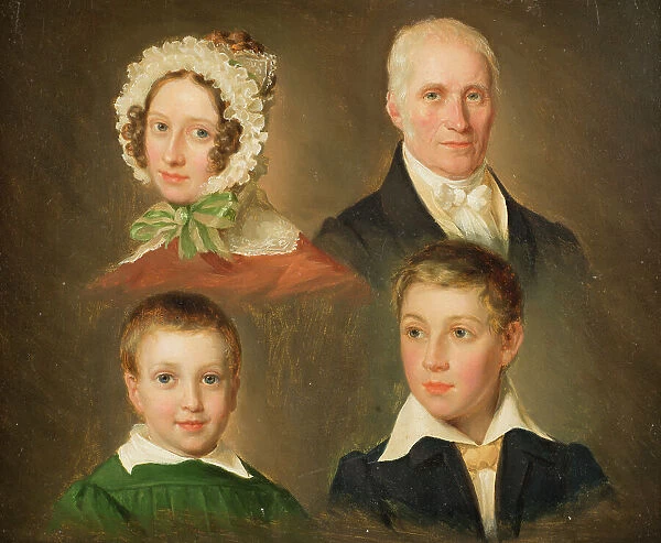 Portraits of the artist's father, wife, son and foster son, 1830s. Creator: Emil Baerentzen
