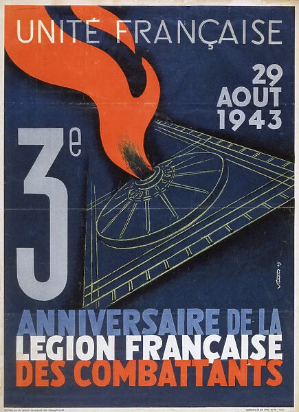 Poster for the 3rd anniversary of the foundation of the Legion Francaise des Combattants, 1943