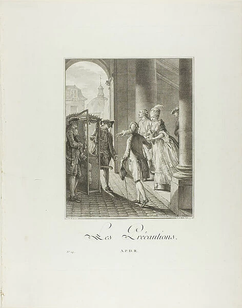 The Precautions, from Monument du Costume Physique et Moral de la fin du... 1777. Creators: Pietro Antonio Martini, Laurent-François Prault