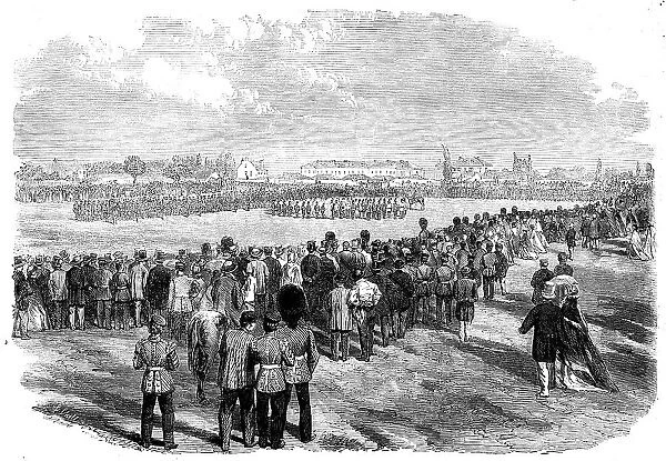 Presentation of Colours to the Victoria Rifles at Montreal, Canada, 1862. Creator: E. Skill
