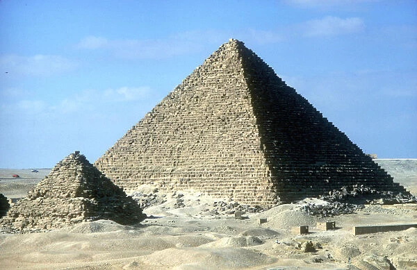 Pyramid of Mycerinus and one of the small pyramids of his queens, Giza, Egypt, c26th century BC
