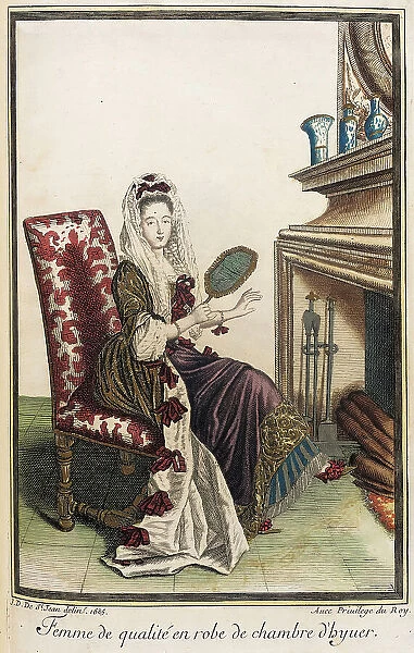 Recueil des modes de la cour de France, Femme de Qualité en Robe de Chambre d'Hyuer, 1685. Creator: Jean de Dieu
