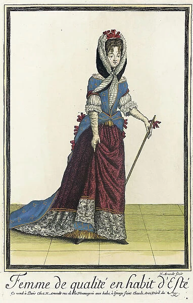 Recueil des modes de la cour de France, Femme de Qualité en Habit d'Esté, between c1682 and c1688. Creator: Nicolas Arnoult