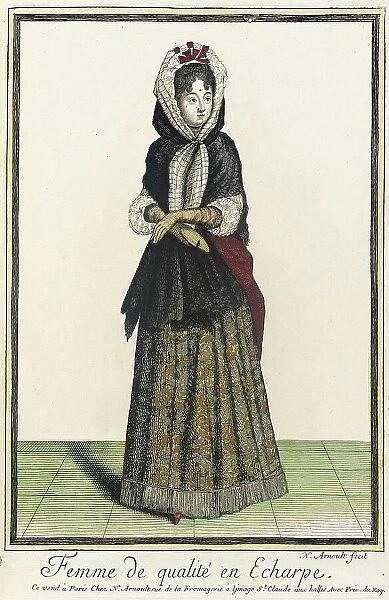 Recueil des modes de la cour de France, Femme de Qualité en Echarpe, between c1681 and c1683. Creator: Nicolas Arnoult