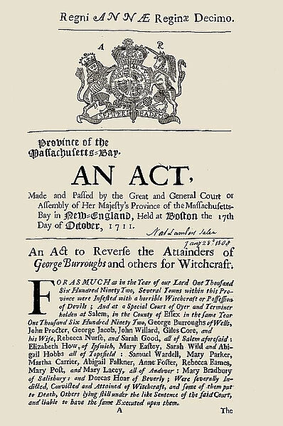Regni Annae Reginae decimo. The 1711 act of the Massachusetts legislature to reverse the... 1711. Creator: Historic Object