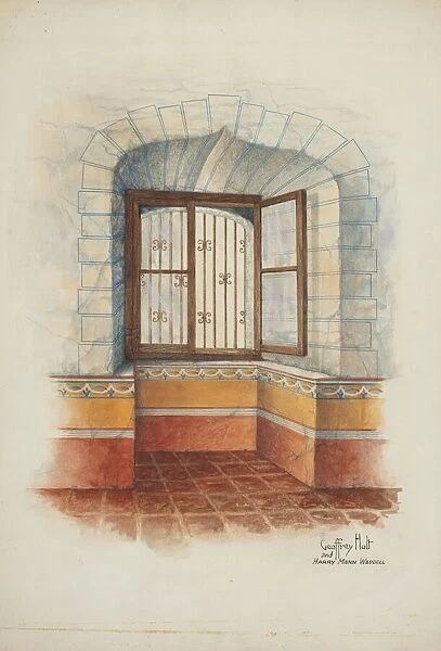 Restoration Drawing: Wall Painting Around Window, with Grille, c. 1939
